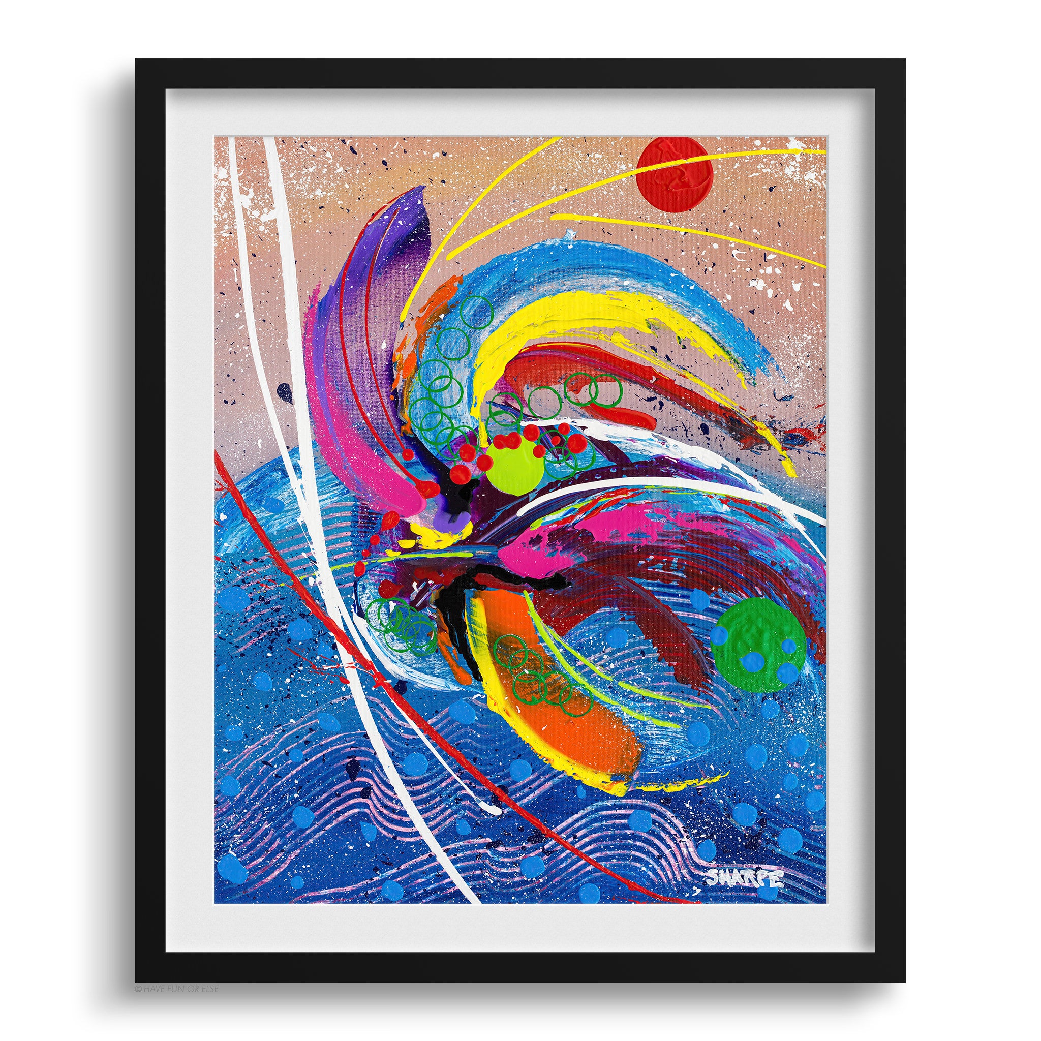 Doug Sharpe Kitesurfing Abstract Art Print Black Frame