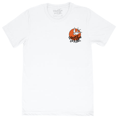 Have Fun Or Else Swallow white tee, front